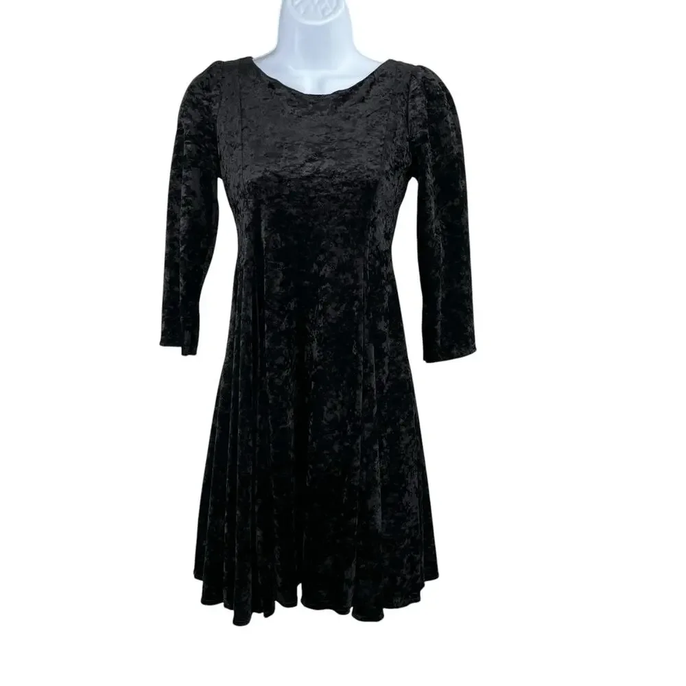 Vintage Black Crushed Velvet Mini Dress Girls 10 Fits Adult XXS 00 Witchy